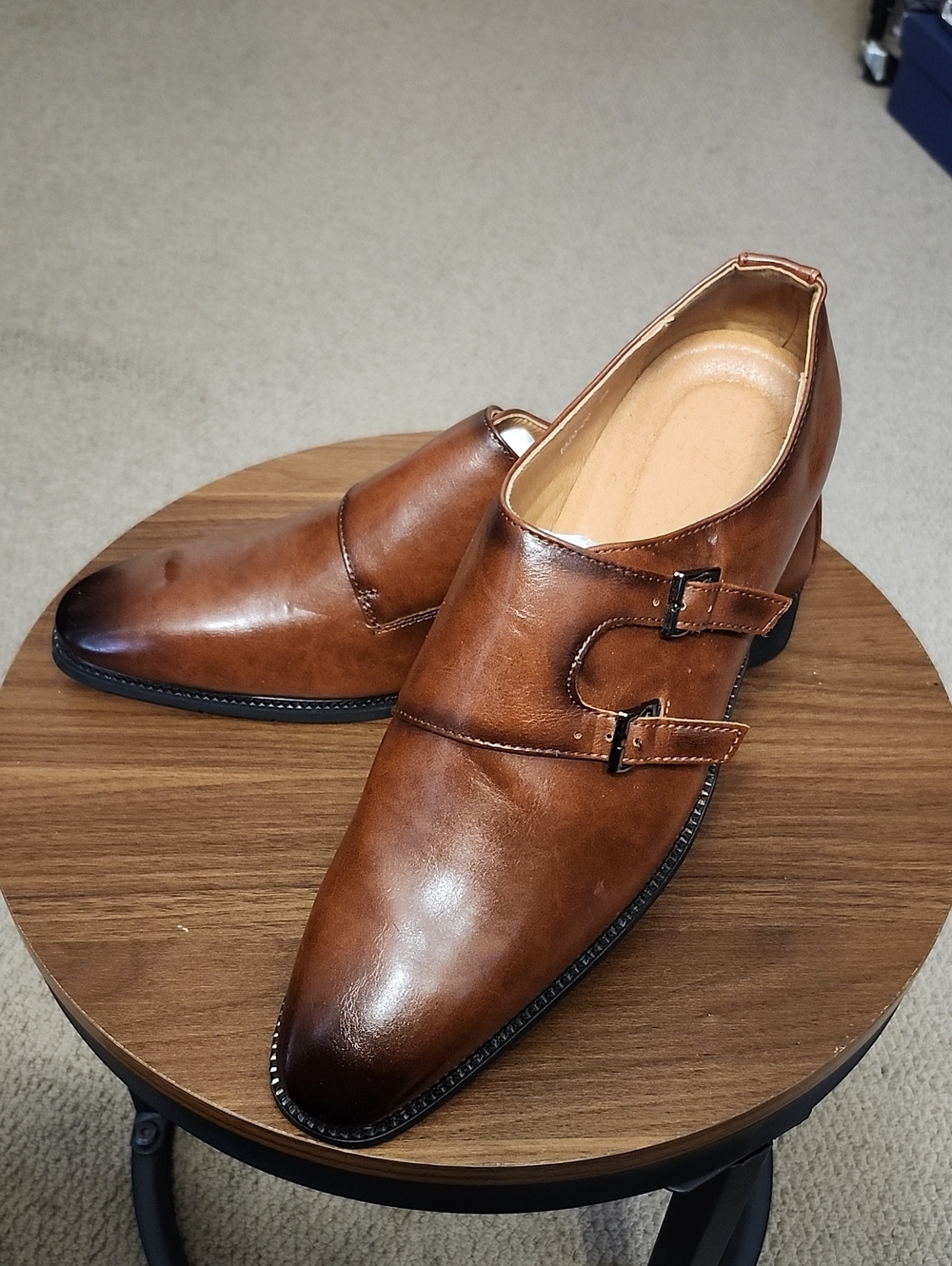 Men's Double Monk Strap Faux Leather Dress Shoes - Brown Size 46 = Mens Size 12
